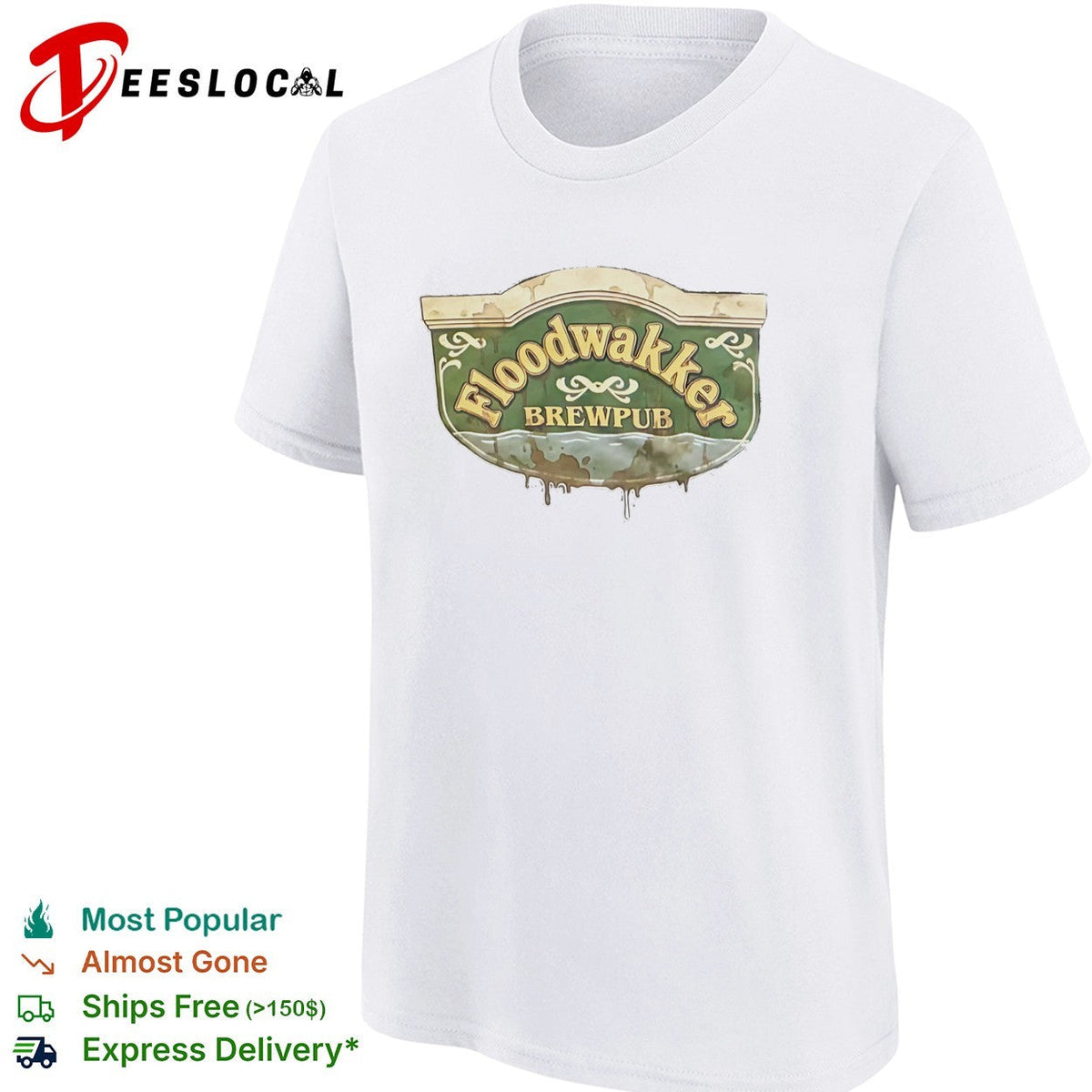 Floodwakker Brewpub Logo with Beer and Water Splatter shirt Unisex