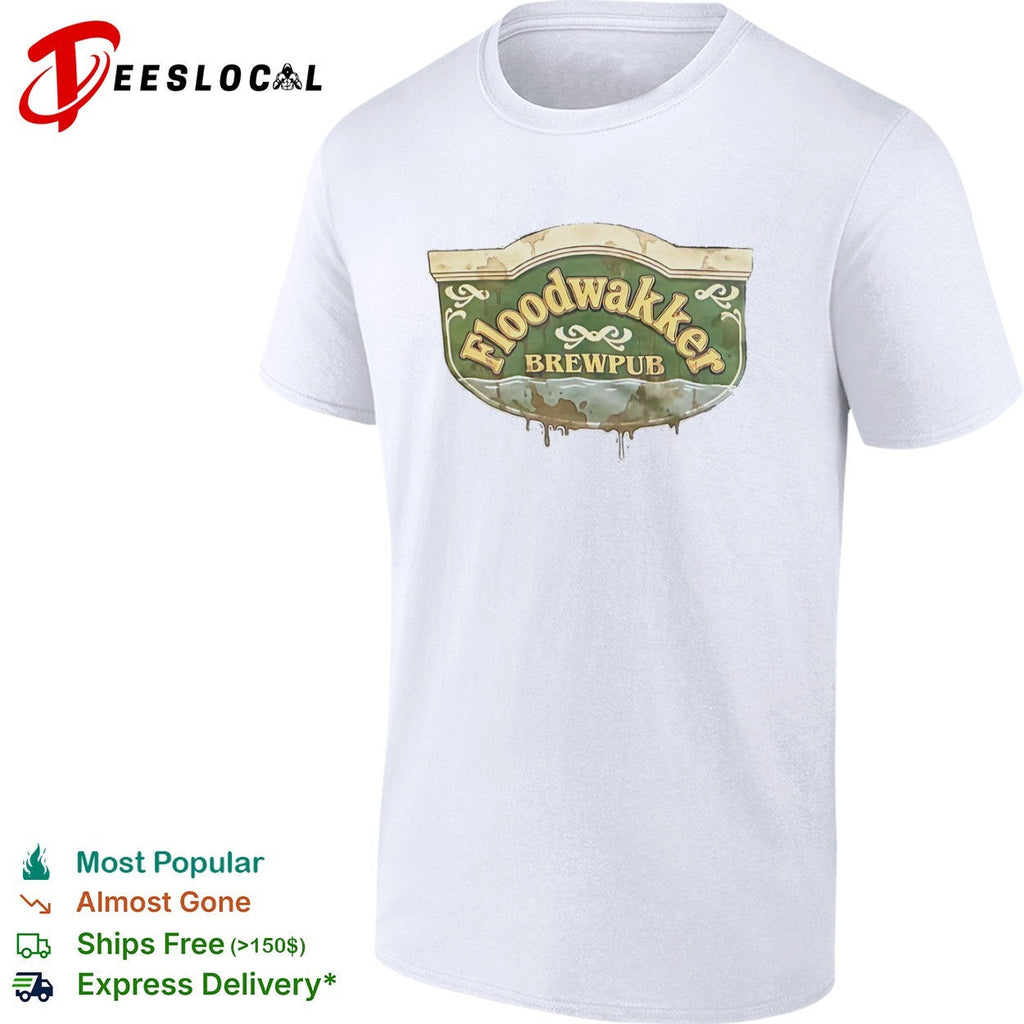 Floodwakker Brewpub Logo with Beer and Water Splatter shirt Unisex