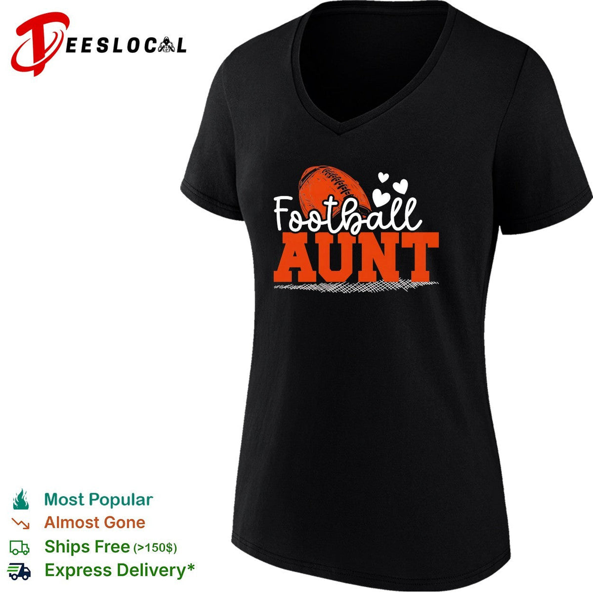Football aunt hearts bold text shirt Unisex