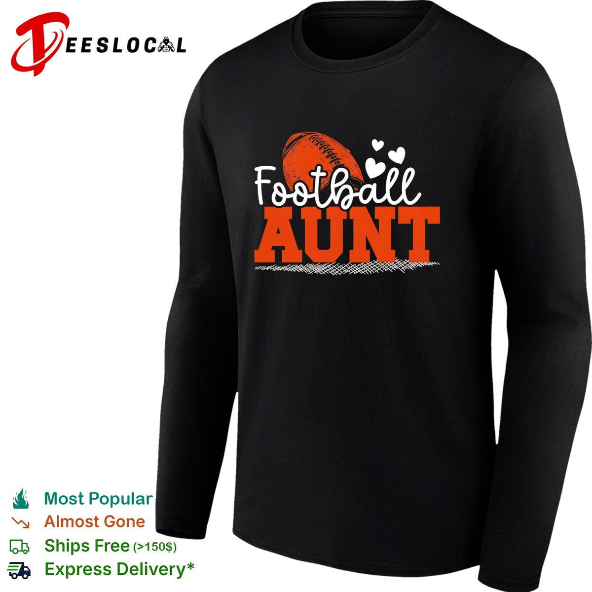 Football aunt hearts bold text shirt Unisex