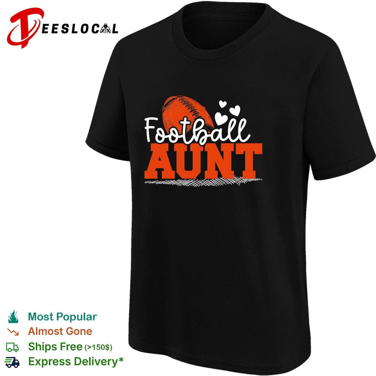 Football aunt hearts bold text shirt Unisex