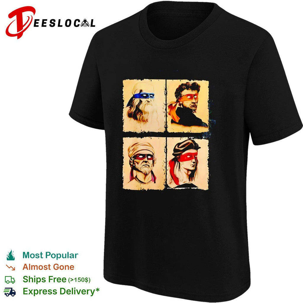 Four masked vigilante portraits bandana colors renaissance art shirt Unisex