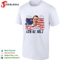 Fourth of July young man surprised face USA flag fireworks shirt Unisex