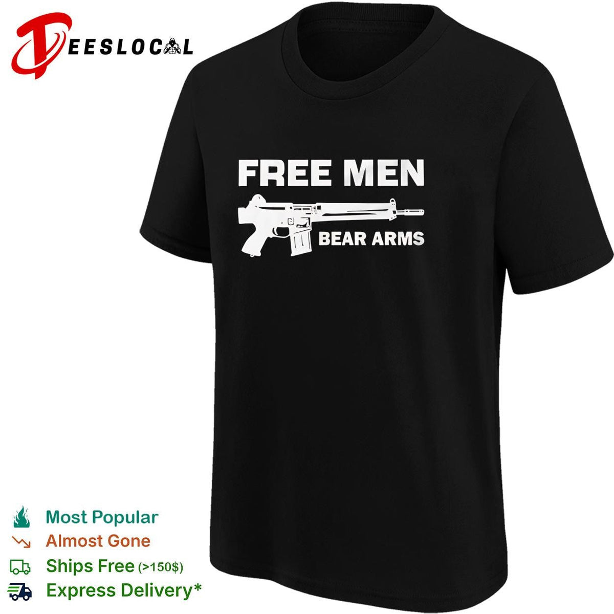 Free men bear arms rifle silhouette bold patriotic text shirt Unisex