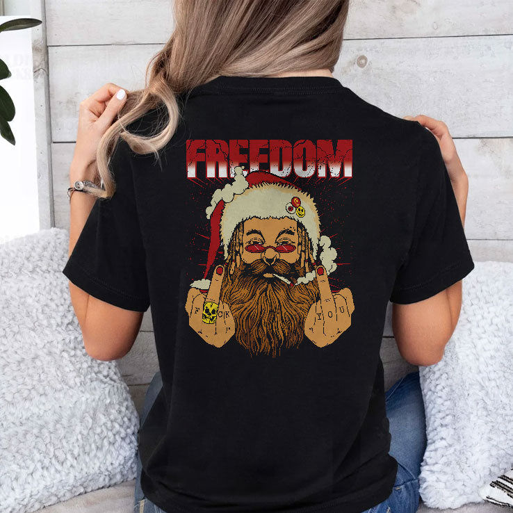 Freedom Defiant Santa Claus Middle Finger Christmas T Shirt Unisex
