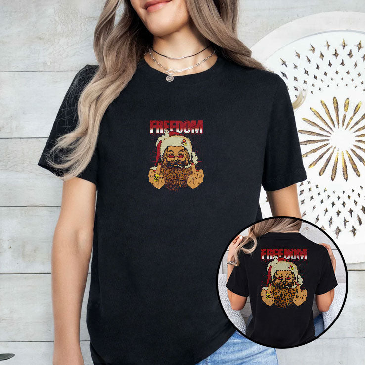 Freedom Defiant Santa Claus Middle Finger Christmas T Shirt Unisex