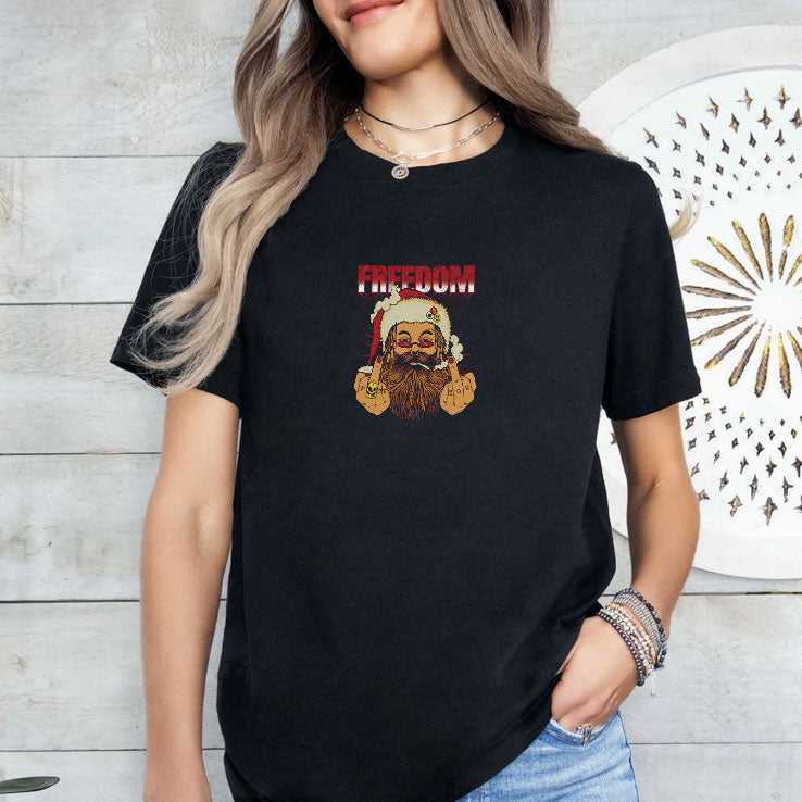 Freedom Defiant Santa Claus Middle Finger Christmas T Shirt Unisex