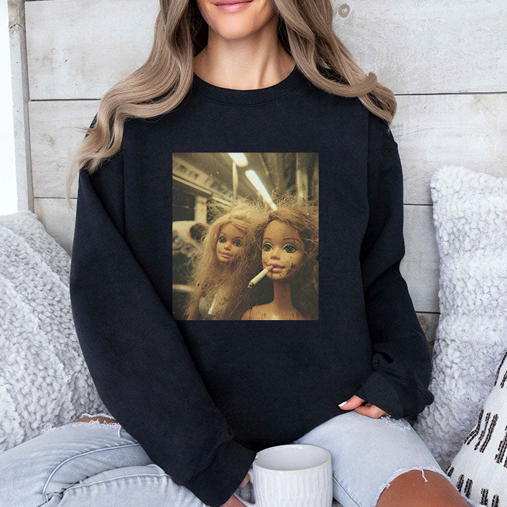 Funny Distressed Doll Smoking T Shirt Unisex