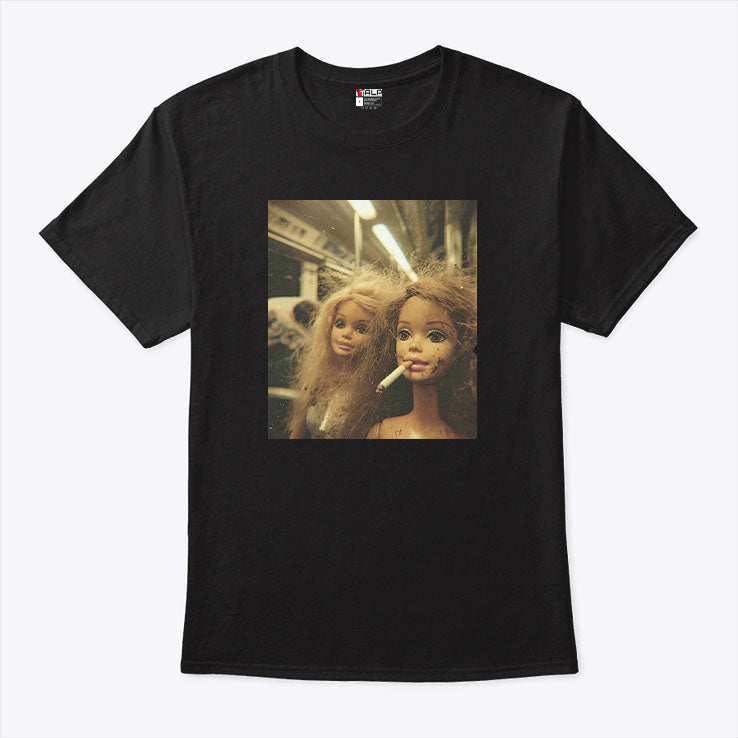 Funny Distressed Doll Smoking T Shirt Unisex