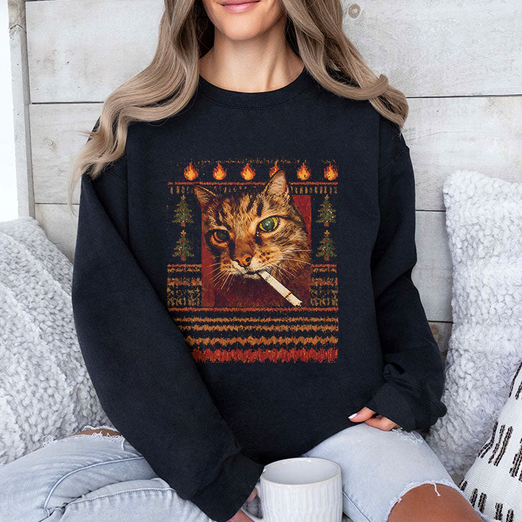 Funny Smoking Cat Meme Christmas T Shirt Unisex