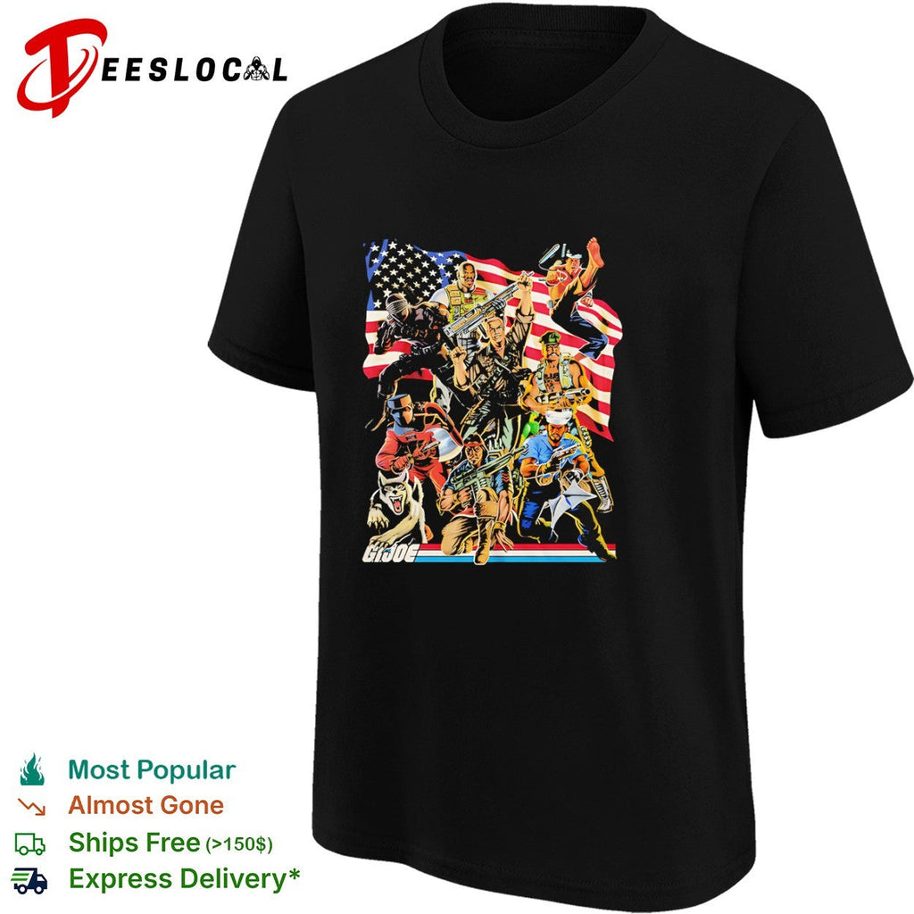 G I Joe Classic Characters with American Flag Patriotic shirt Unisex