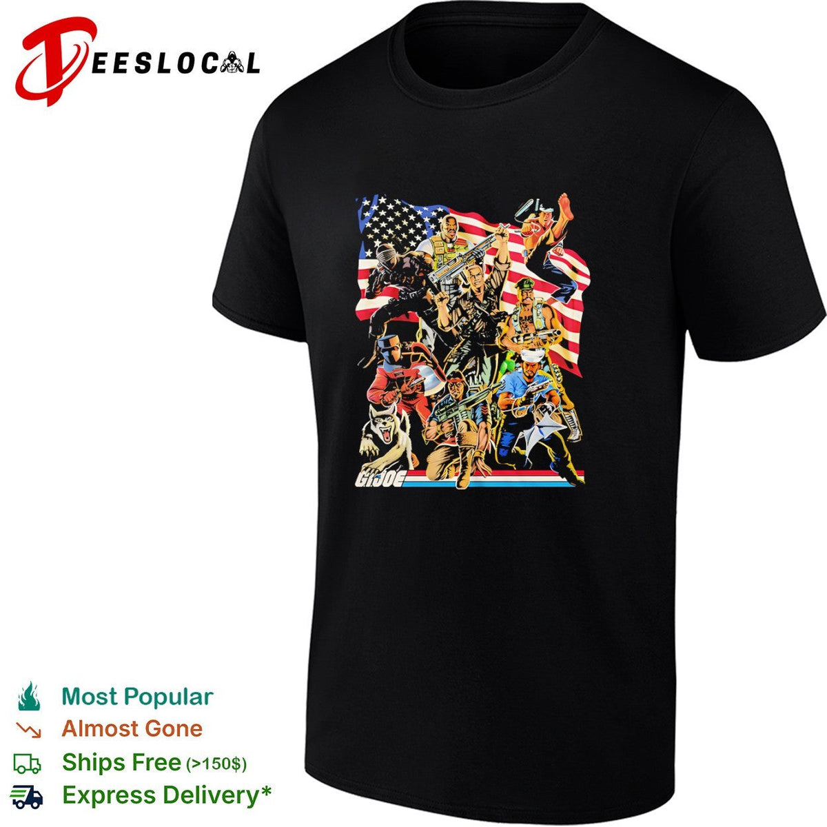 G I Joe Classic Characters with American Flag Patriotic shirt Unisex