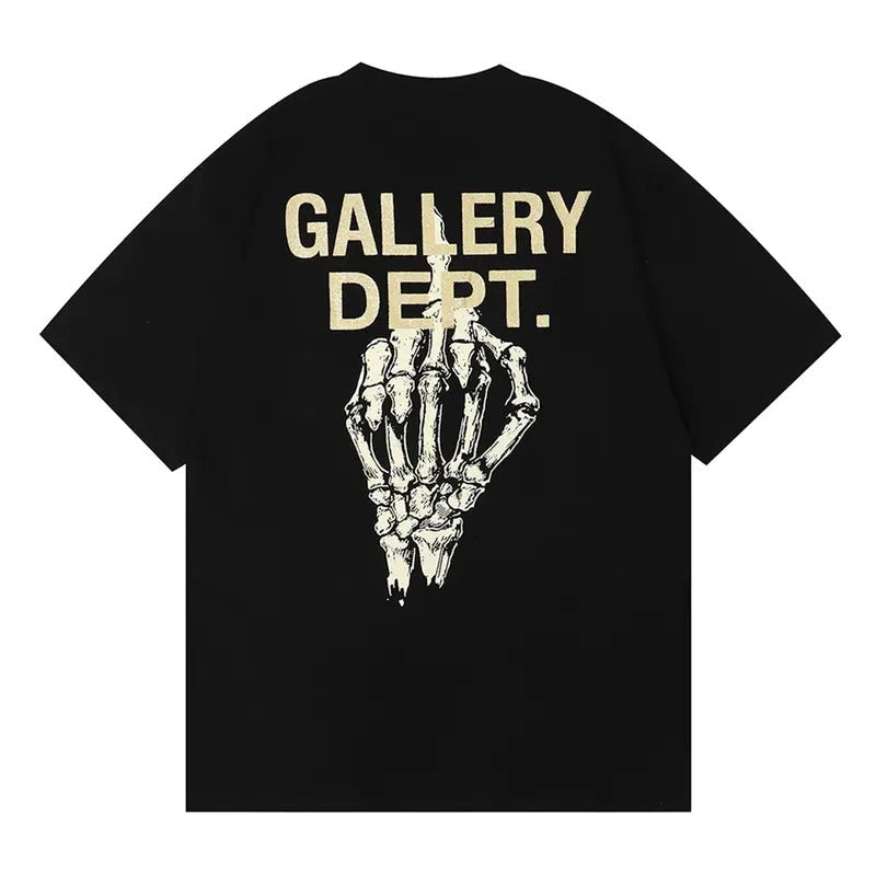 Gallery Dept Skull Hand Bone Finger Car Letter Slogan Short Sleeved Loose Casual Half Sleeved Round Neck Hip Hop Menswear Underwear Human Tropical
