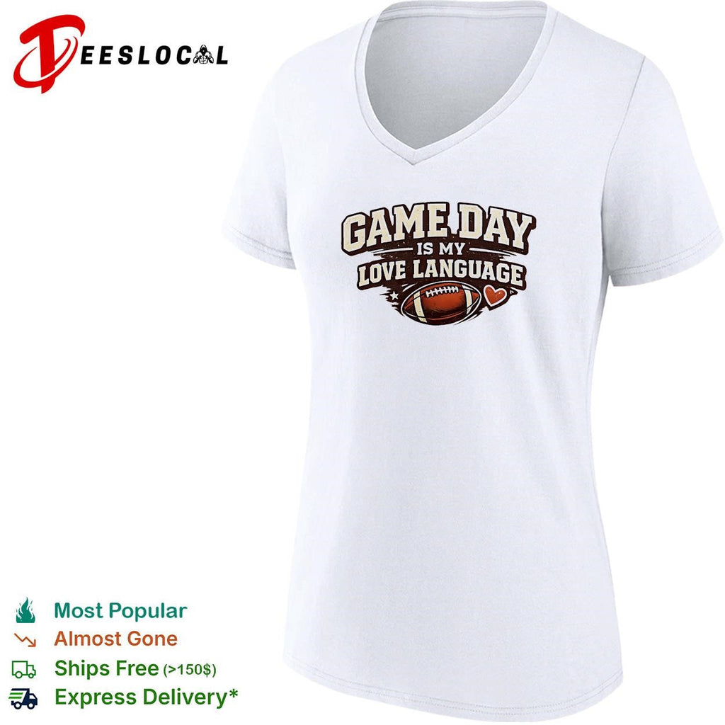 Game day is my love language football helmet and heart bold text graphic shirt Unisex