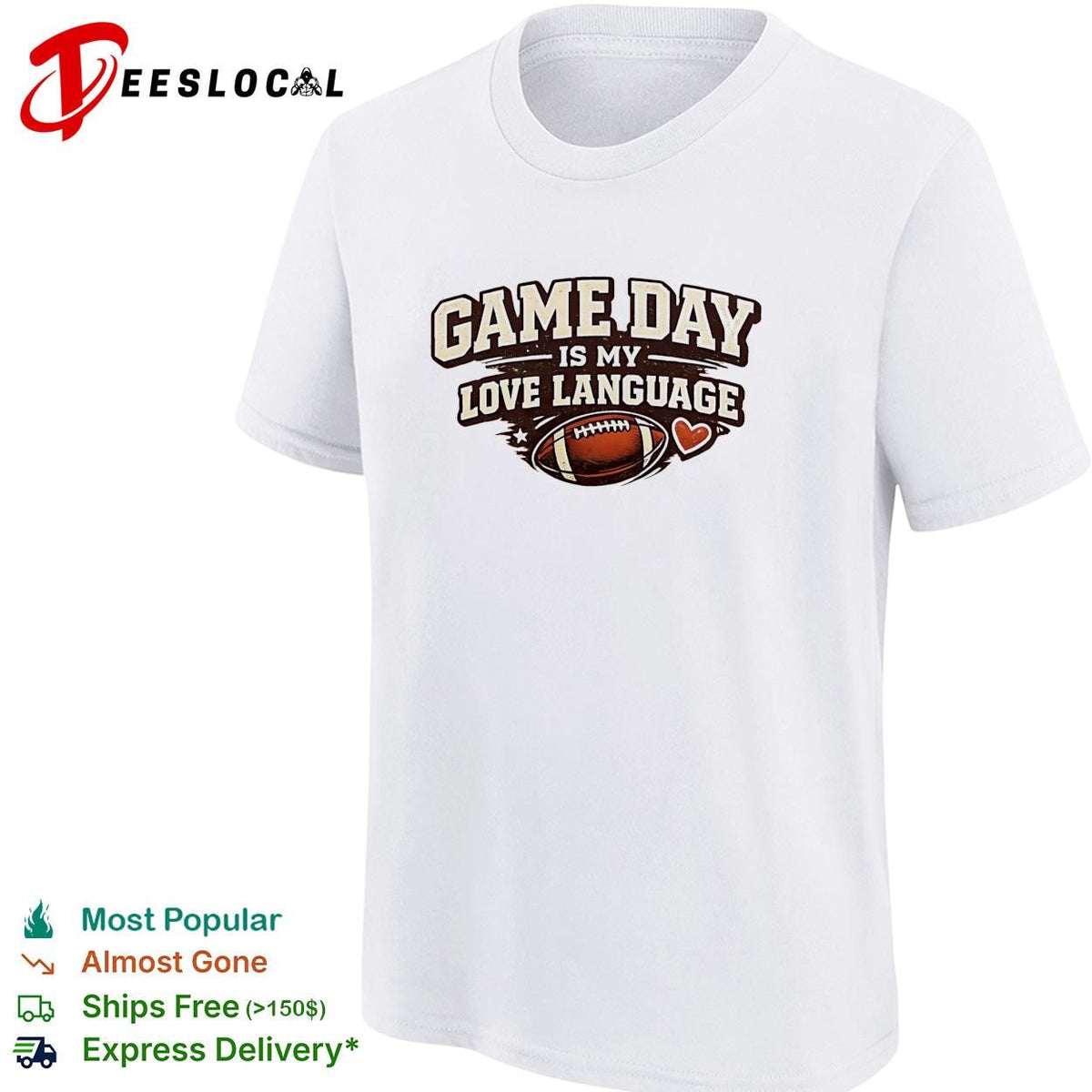 Game day is my love language football helmet and heart bold text graphic shirt Unisex