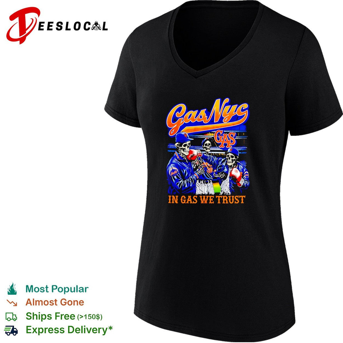 Gas NYC in gas we trust skeleton baseball Mets fan dark shirt Unisex
