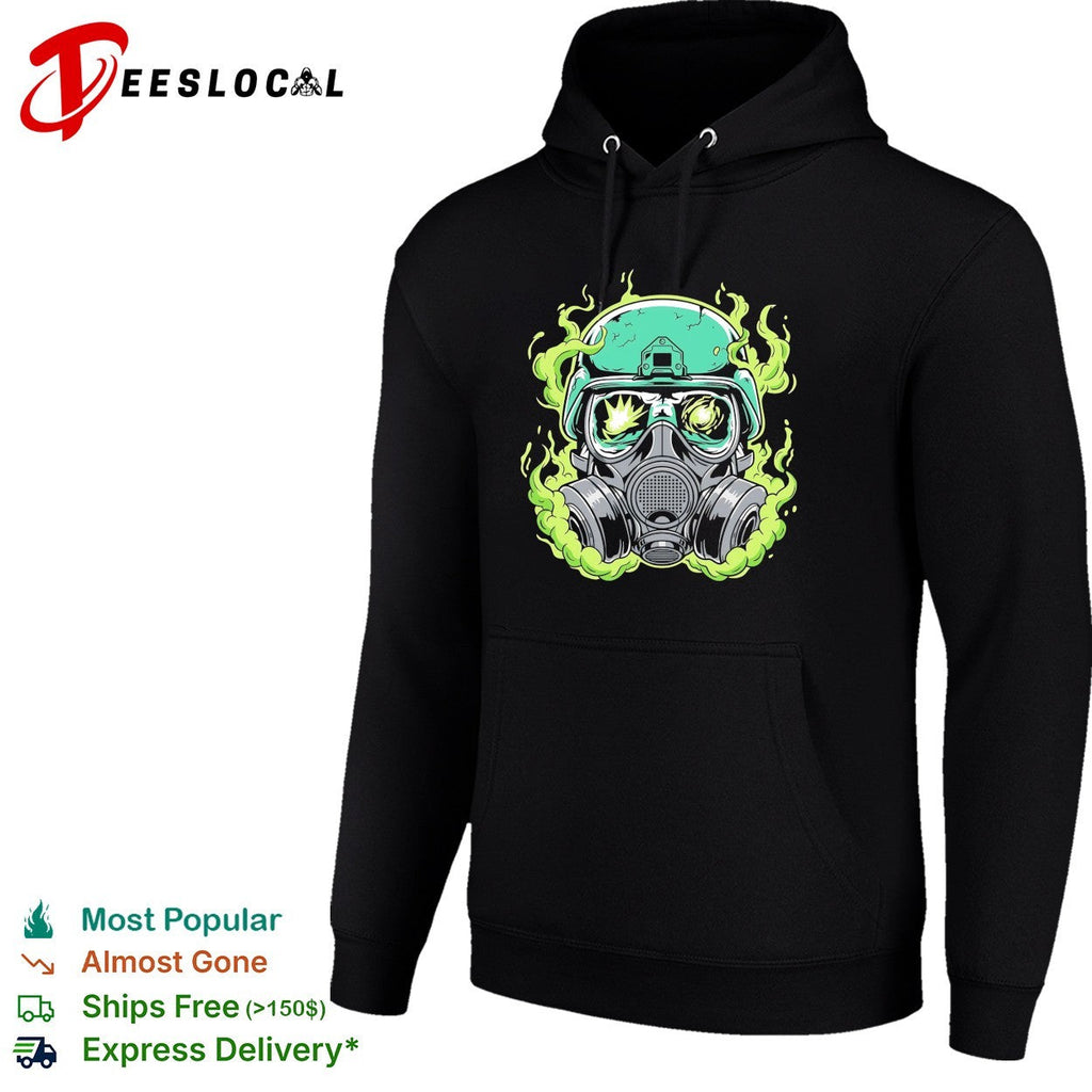 Gas mask soldier with green smoke and explosion goggles illustration graphic shirt Unisex