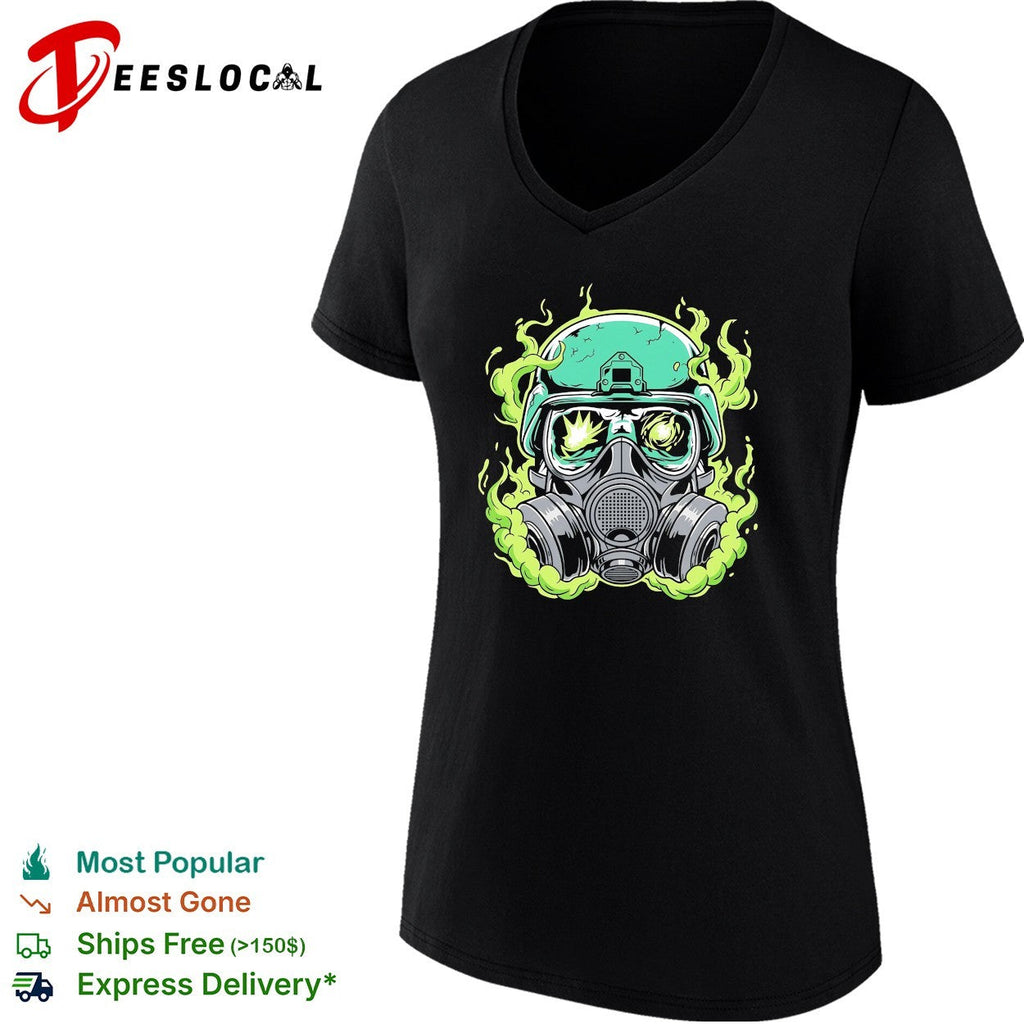 Gas mask soldier with green smoke and explosion goggles illustration graphic shirt Unisex