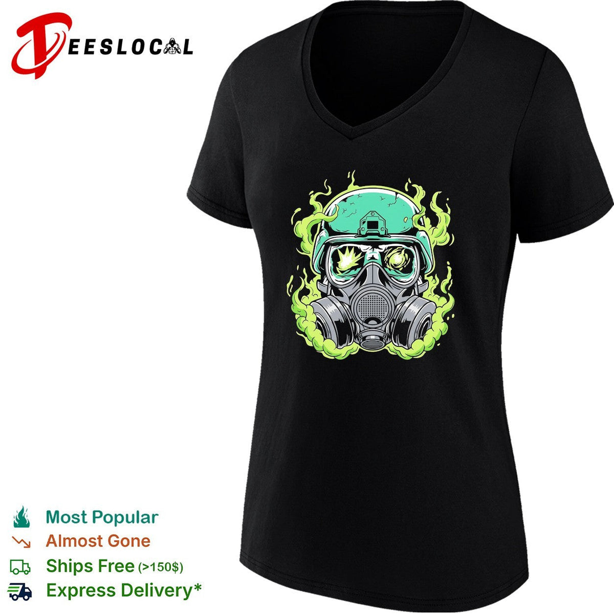 Gas mask soldier with green smoke and explosion goggles illustration graphic shirt Unisex