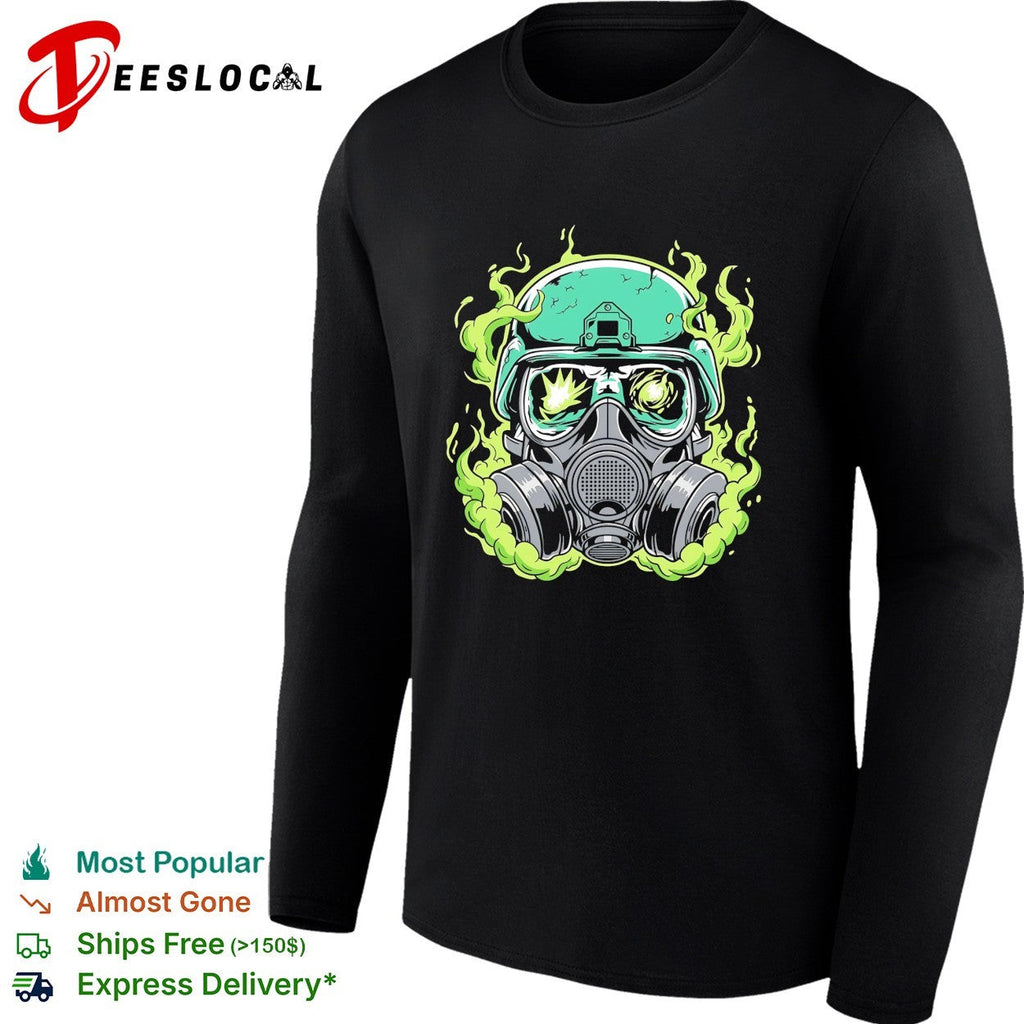 Gas mask soldier with green smoke and explosion goggles illustration graphic shirt Unisex