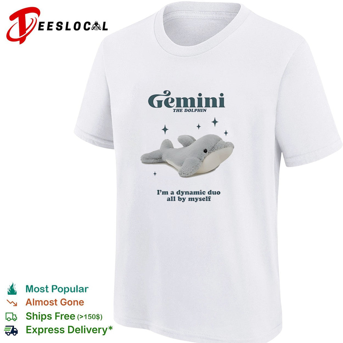 Gemini the Dolphin Im a dynamic duo all by myself zodiac astrology novelty shirt Unisex