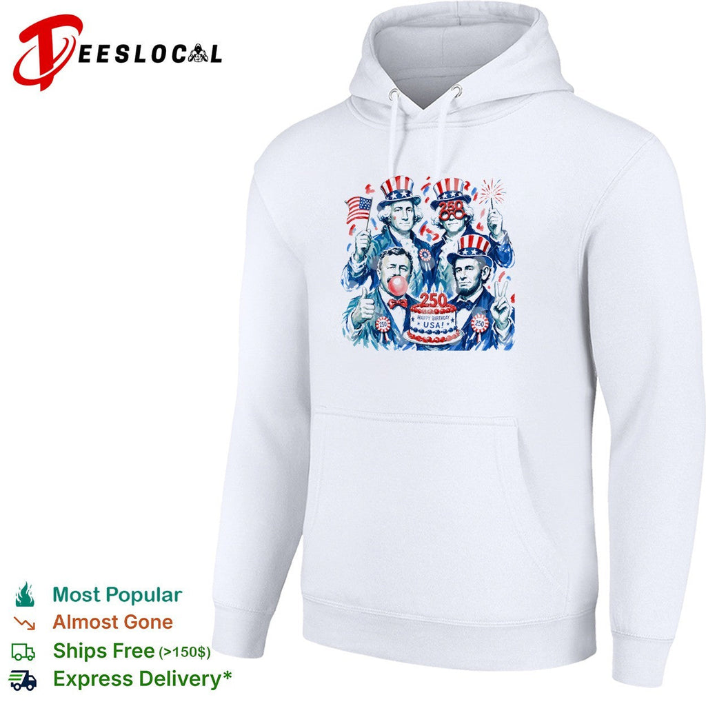 George Washington founding fathers USA 250 anniversary fireworks and birday cake shirt Unisex