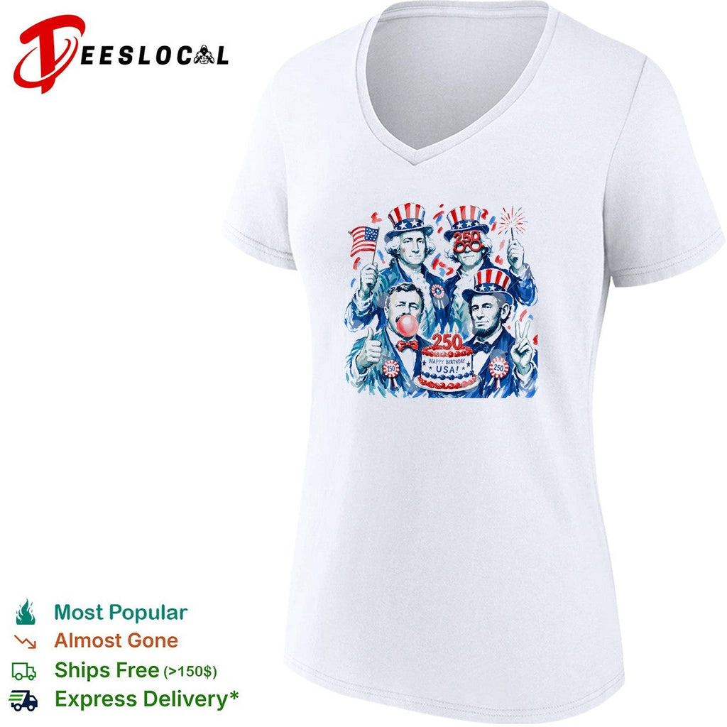 George Washington founding fathers USA 250 anniversary fireworks and birday cake shirt Unisex