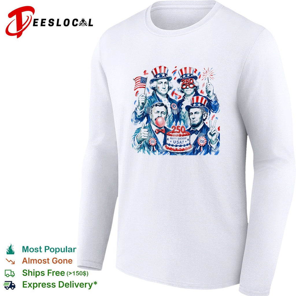 George Washington founding fathers USA 250 anniversary fireworks and birday cake shirt Unisex
