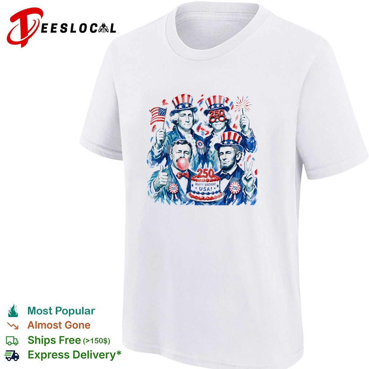 George Washington founding fathers USA 250 anniversary fireworks and birday cake shirt Unisex