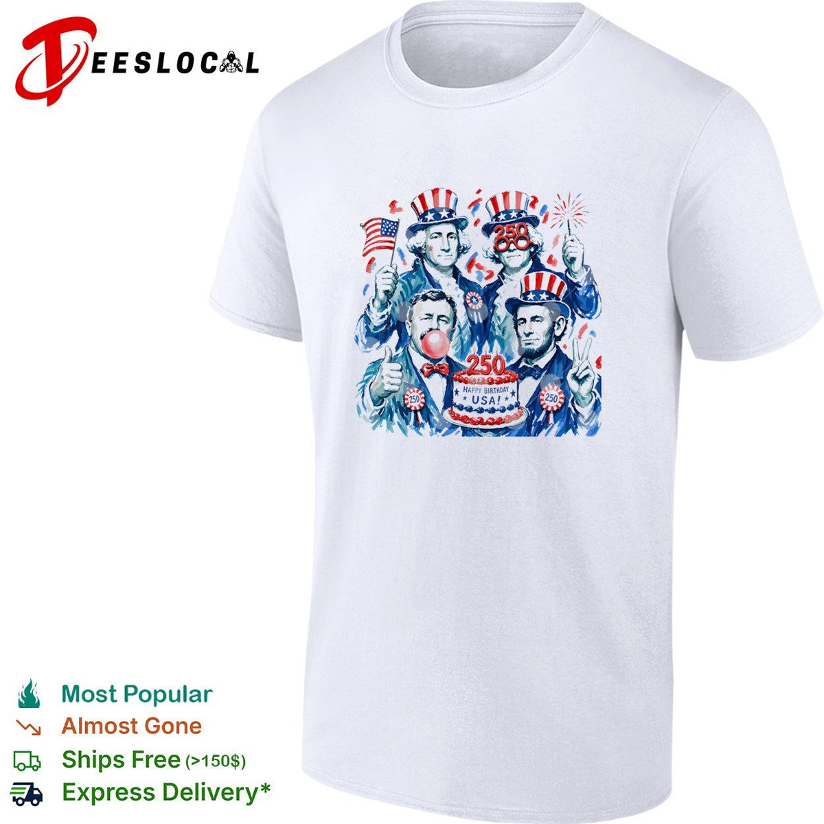 George Washington founding fathers USA 250 anniversary fireworks and birday cake shirt Unisex