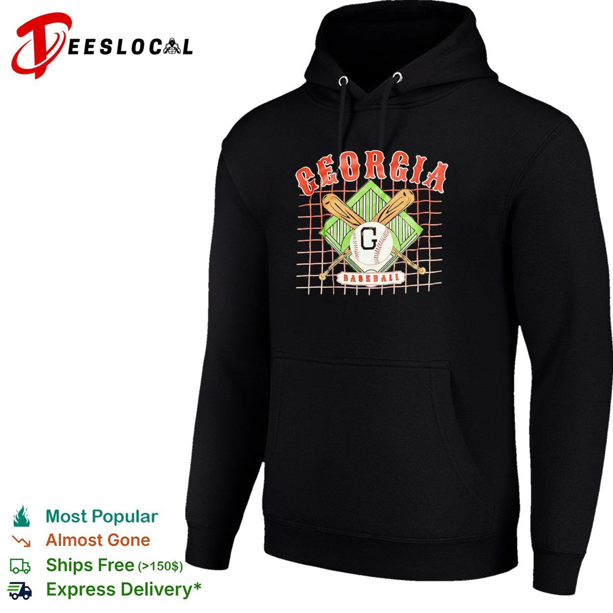 Georgia Baseball G logo with crossed bats and grid background university shirt Unisex