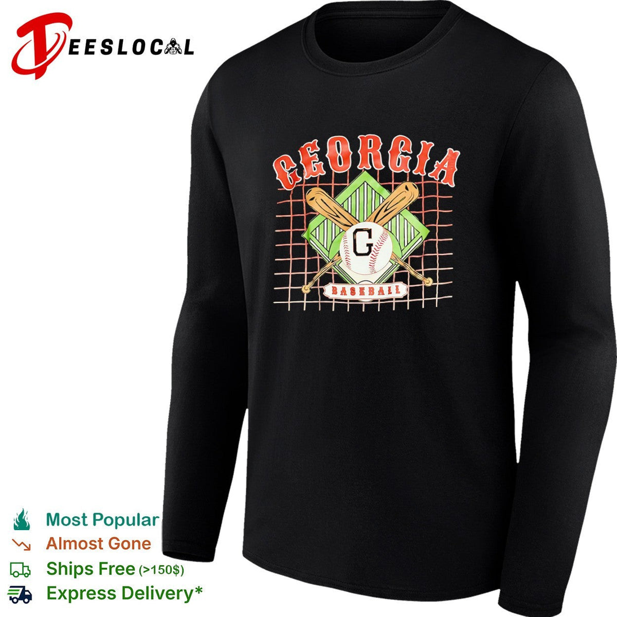 Georgia Baseball G logo with crossed bats and grid background university shirt Unisex