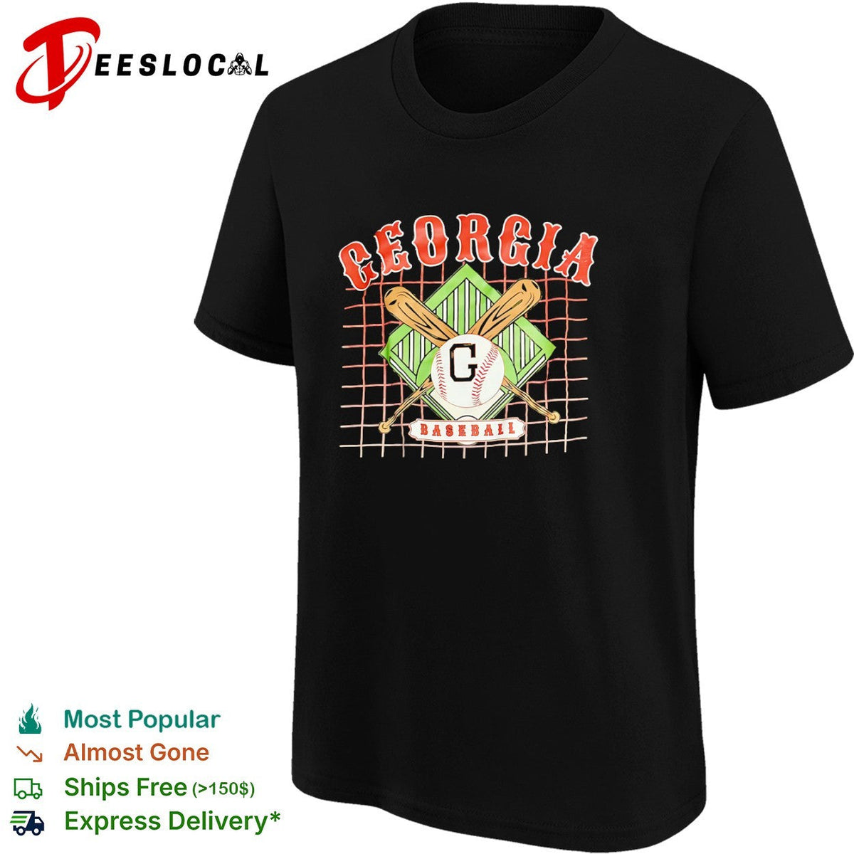 Georgia Baseball G logo with crossed bats and grid background university shirt Unisex