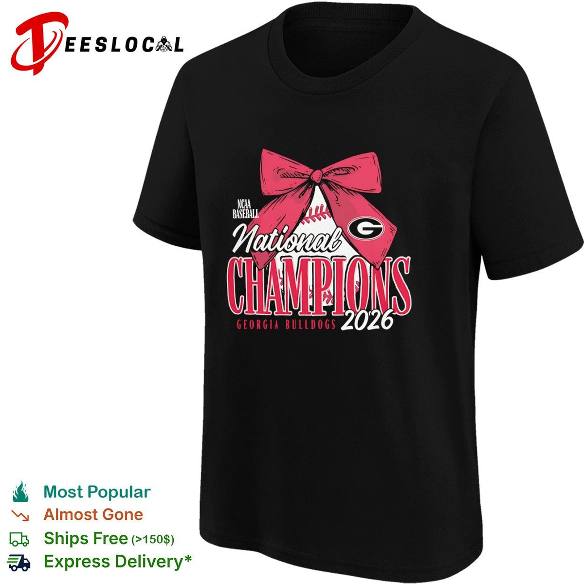 Georgia Bulldogs NCAA Baseball National Champions 2026 Bow Logo shirt Unisex