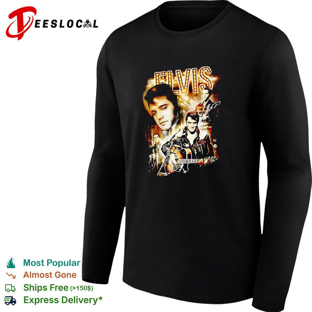 Elvis Presley portrait photo collage live concert stage lights graphic shirt Unisex