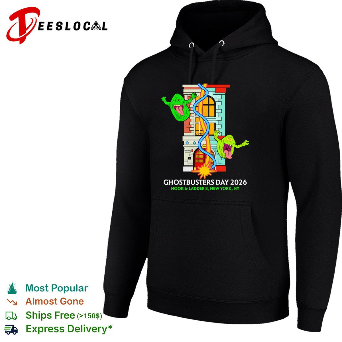 Ghostbusters Day 2026 Hook and Ladder 8 New York NY Slimer Firehouse Graphic shirt Unisex