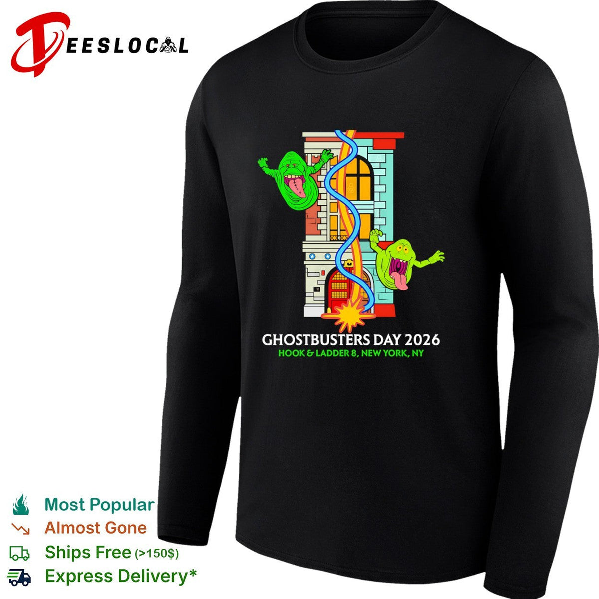 Ghostbusters Day 2026 Hook and Ladder 8 New York NY Slimer Firehouse Graphic shirt Unisex
