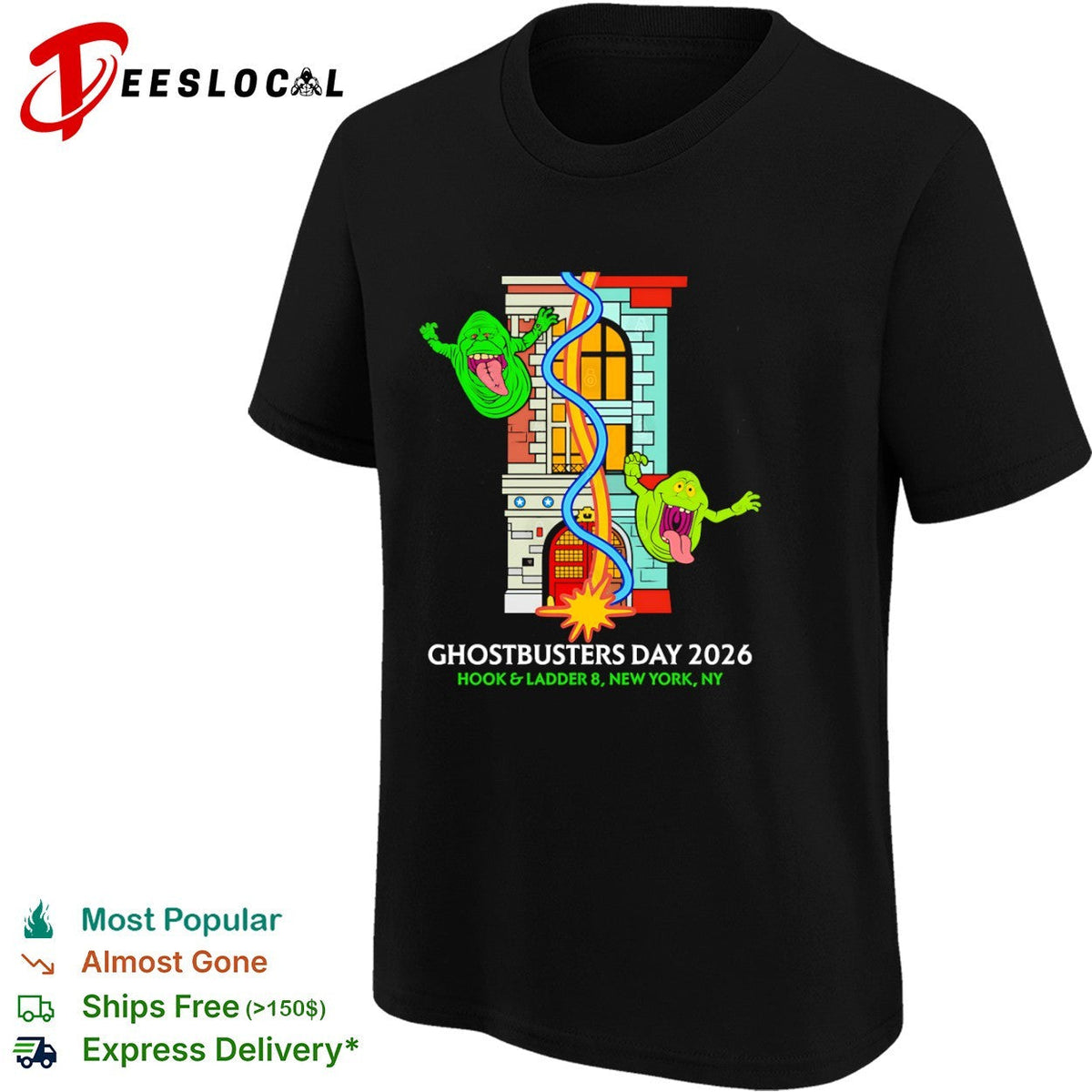Ghostbusters Day 2026 Hook and Ladder 8 New York NY Slimer Firehouse Graphic shirt Unisex