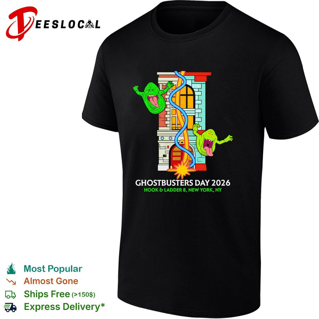 Ghostbusters Day 2026 Hook and Ladder 8 New York NY Slimer Firehouse Graphic shirt Unisex