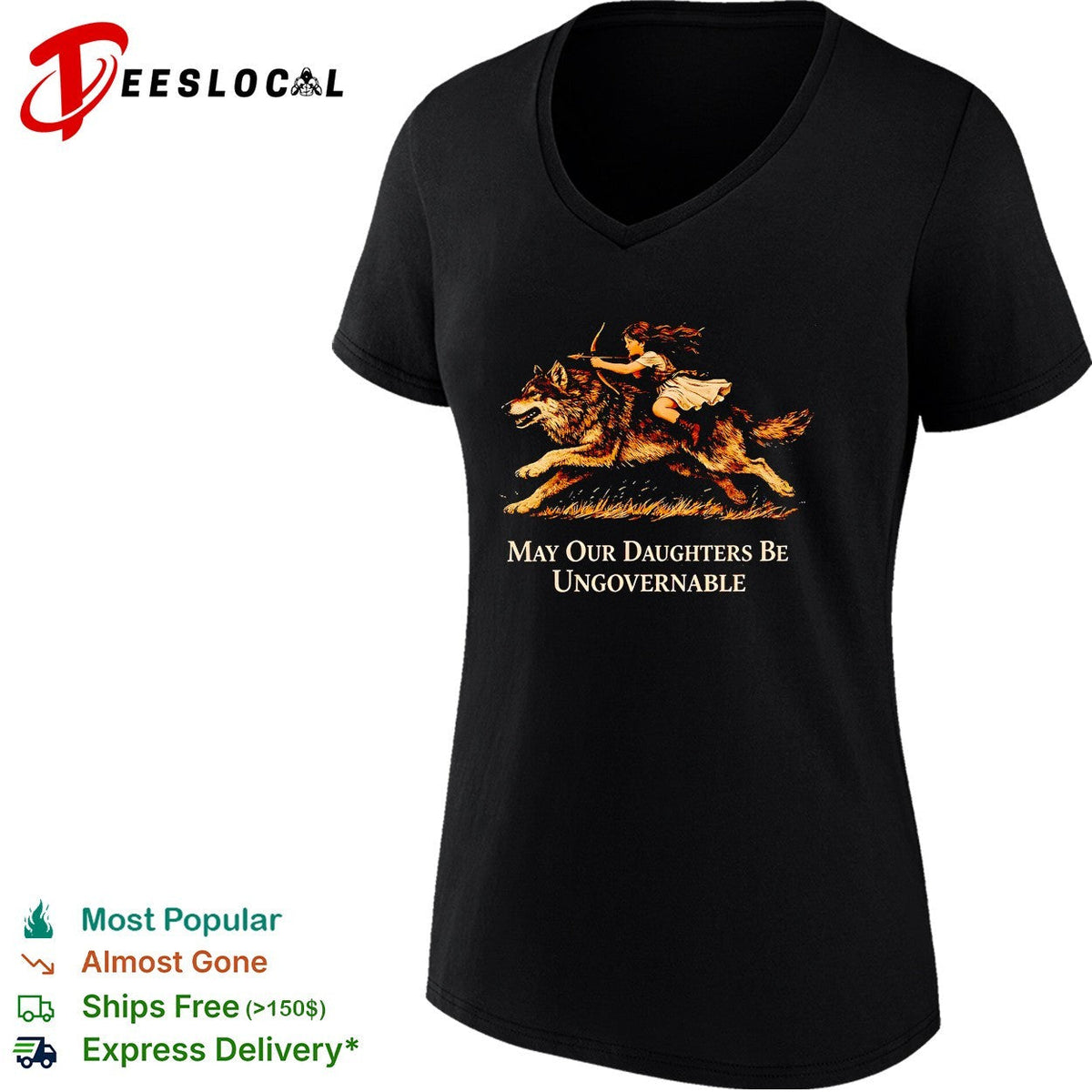 Girl riding wolf may our daughters be ungovernable shirt Unisex