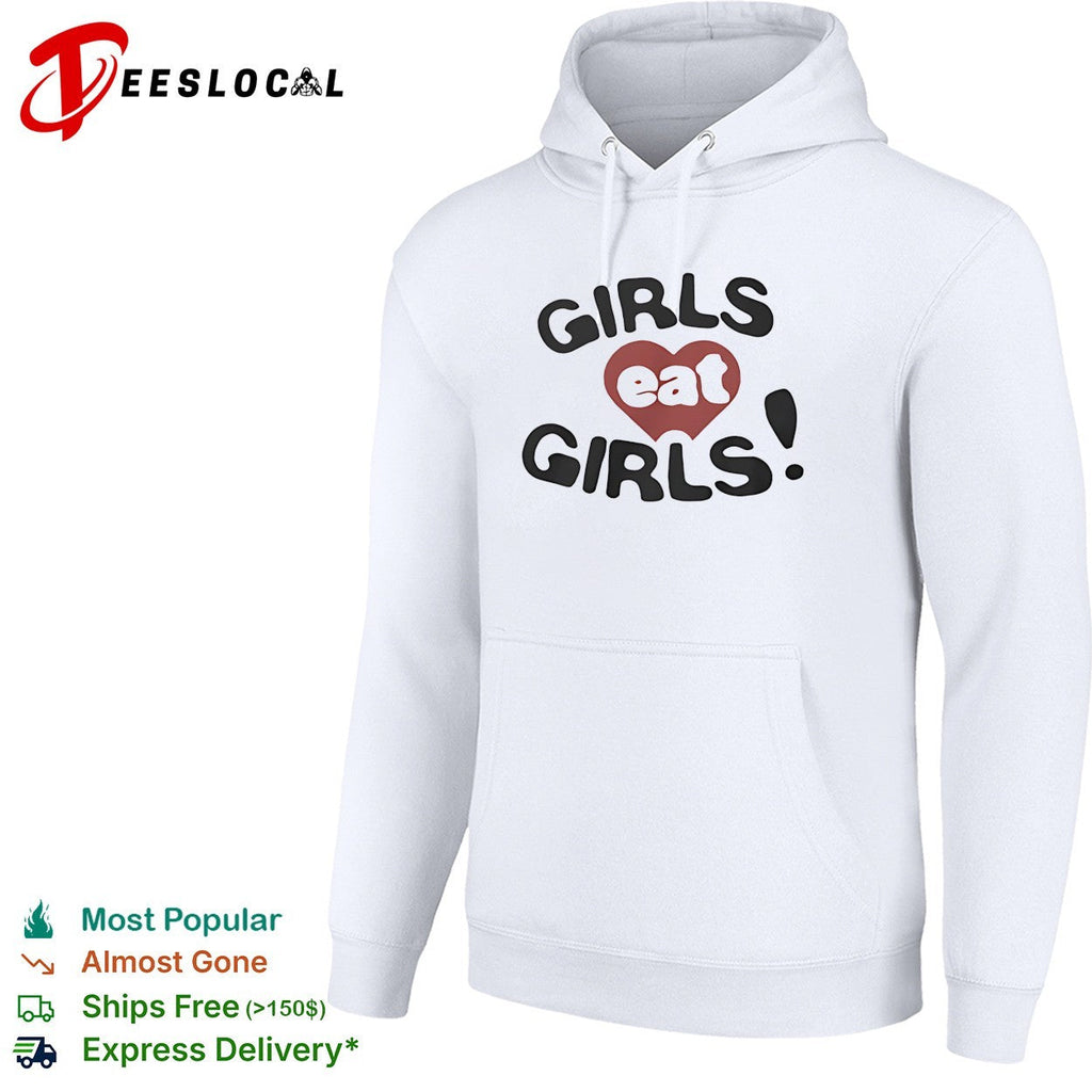 Girls eat girls text red heart aesthetic print design minimalist shirt Unisex