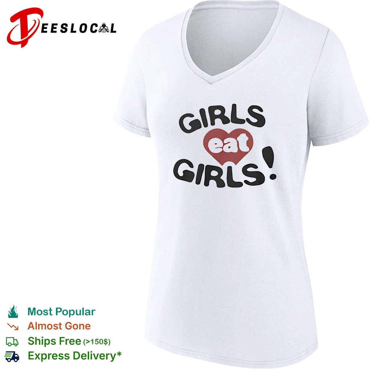 Girls eat girls text red heart aesthetic print design minimalist shirt Unisex