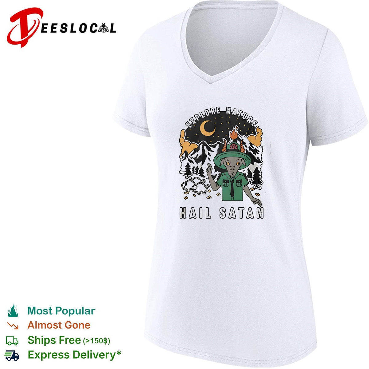 Goat scout pointing explore nature hail satan shirt Unisex
