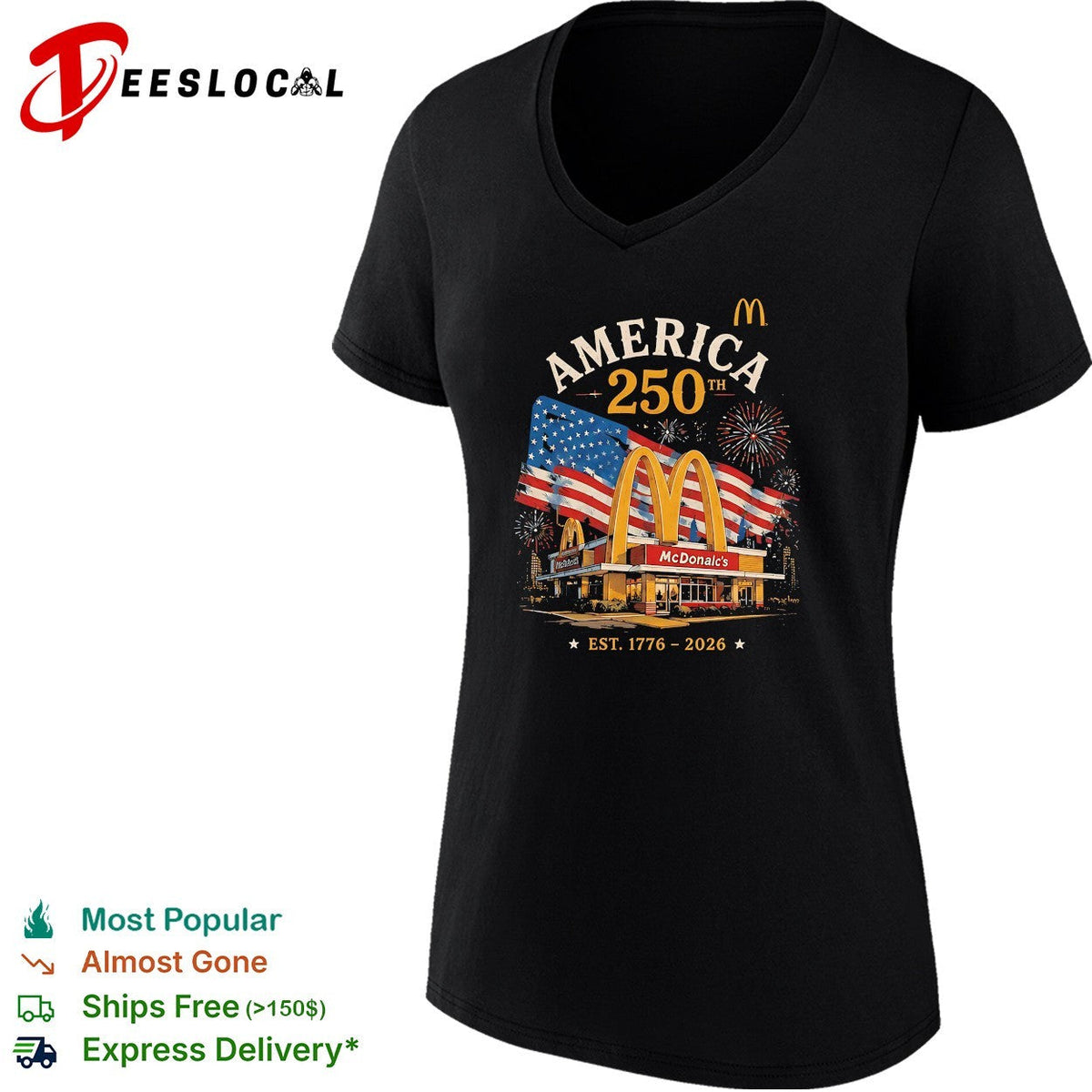 Golden arches restaurant America 250th anniversary fireworks poster shirt Unisex