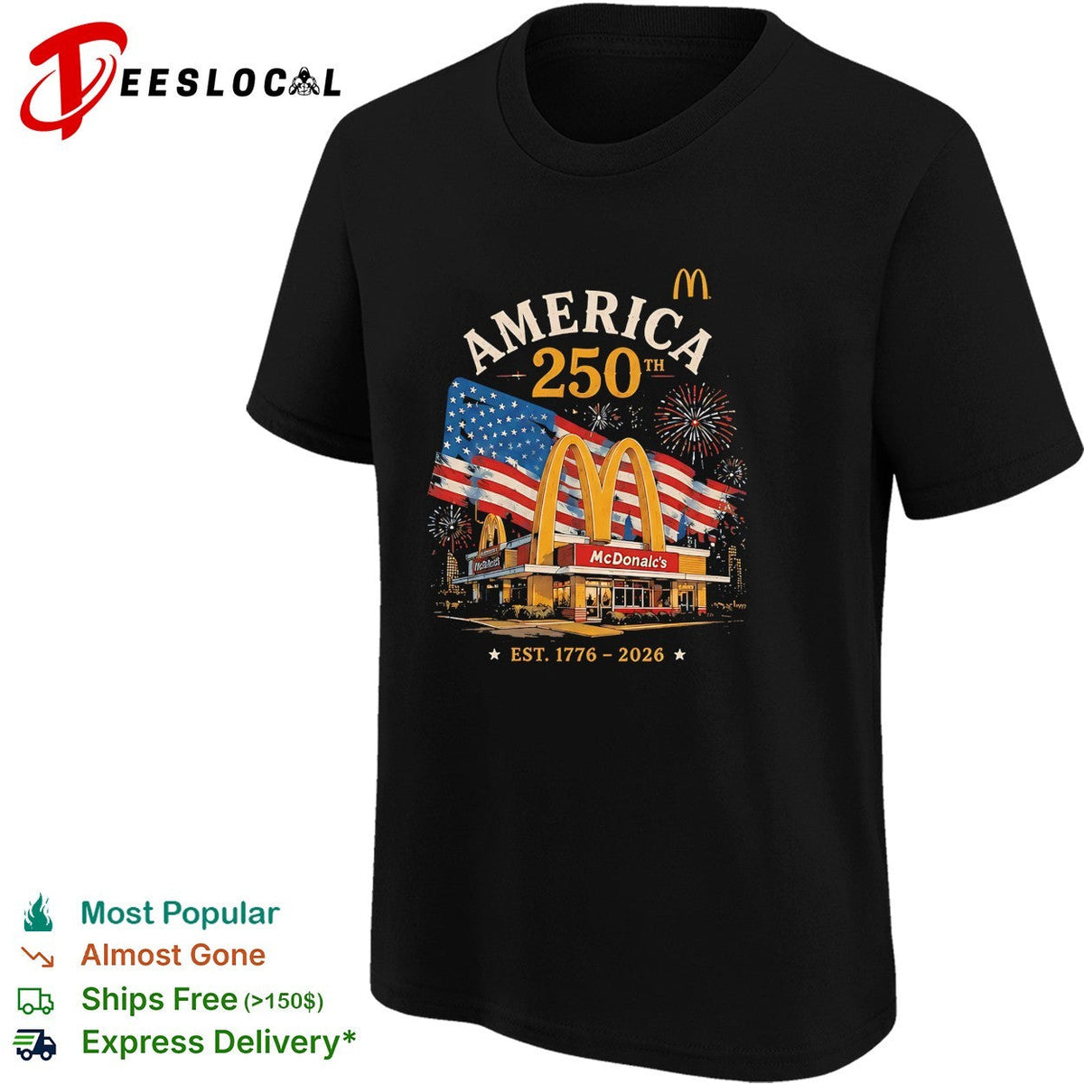 Golden arches restaurant America 250th anniversary fireworks poster shirt Unisex