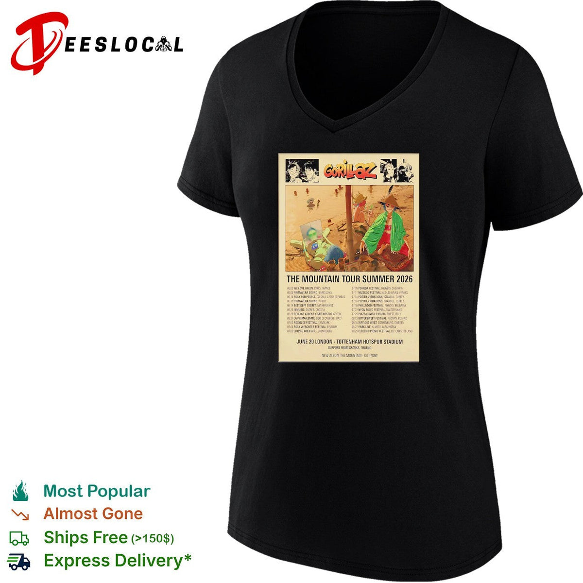 Gorillaz The Mountain Tour Summer 2026 London Tottenham Hotspur Stadium shirt Unisex