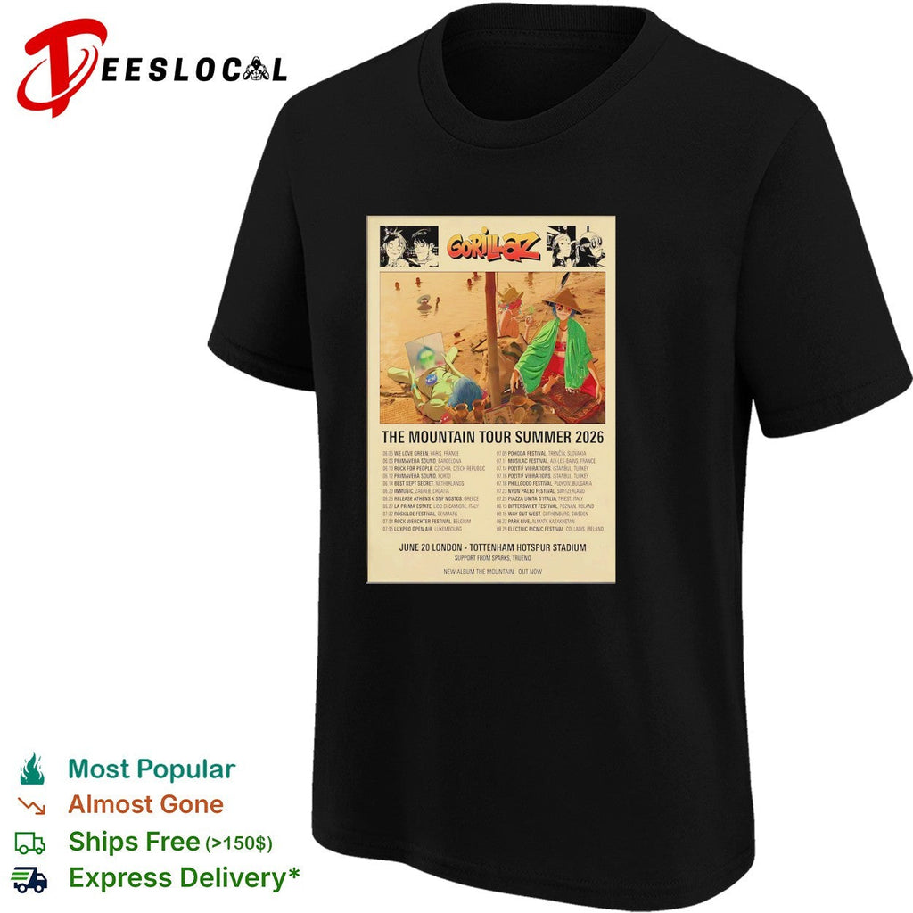 Gorillaz The Mountain Tour Summer 2026 London Tottenham Hotspur Stadium shirt Unisex