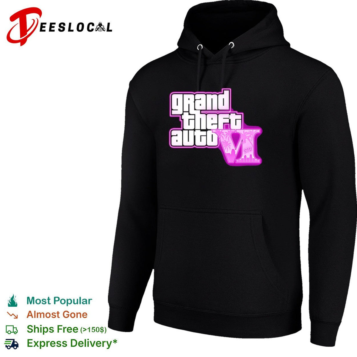 Grand Theft Auto VI video game neon logo six shirt Unisex