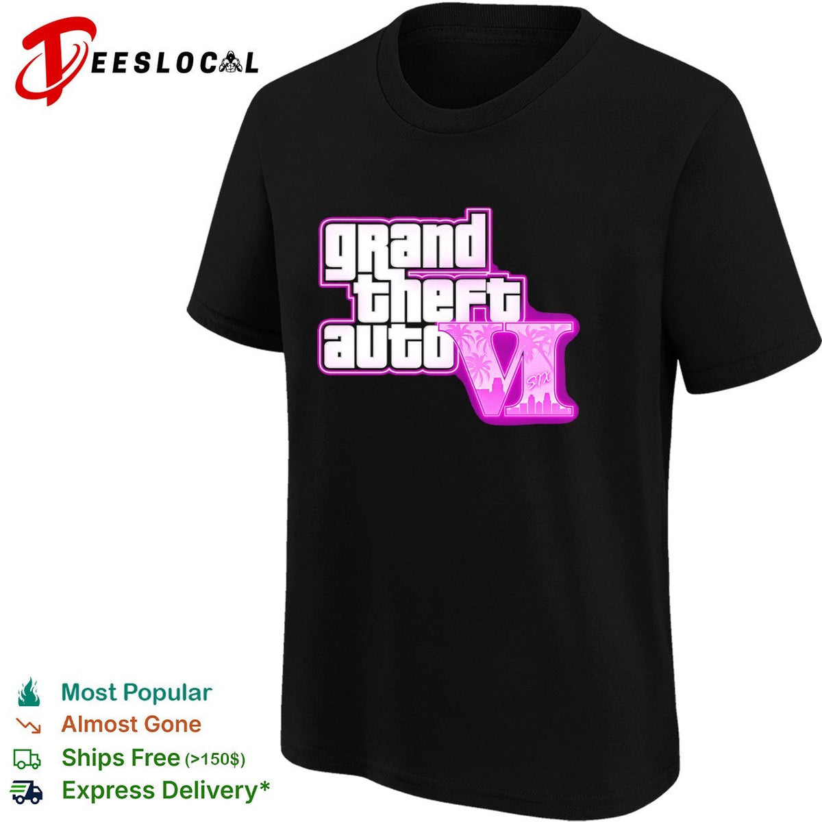 Grand Theft Auto VI video game neon logo six shirt Unisex