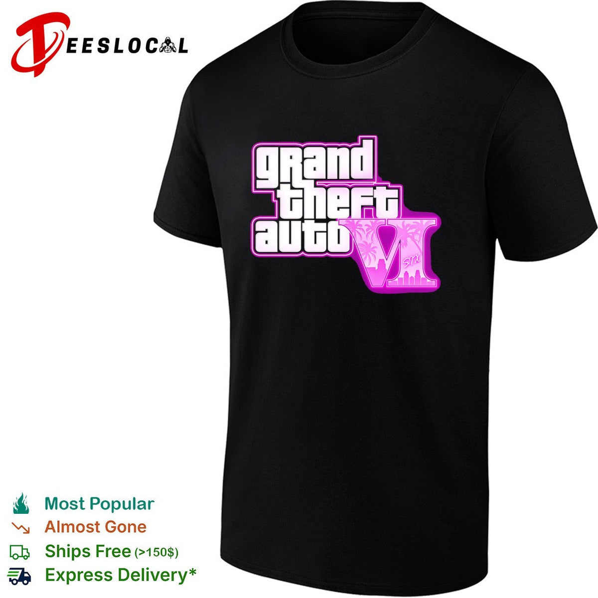 Grand Theft Auto VI video game neon logo six shirt Unisex